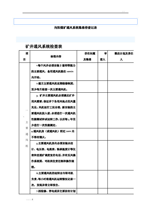 矿井通风系统审查表