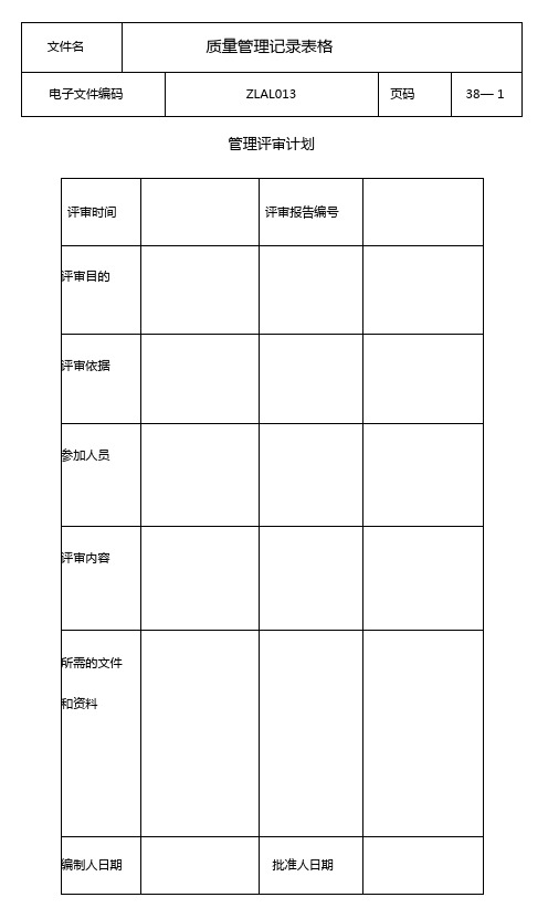 ISO9000质量管理记录表格全套