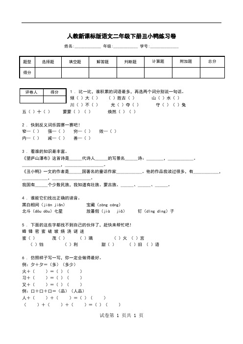 人教新课标版语文二年级下册丑小鸭练习卷.doc