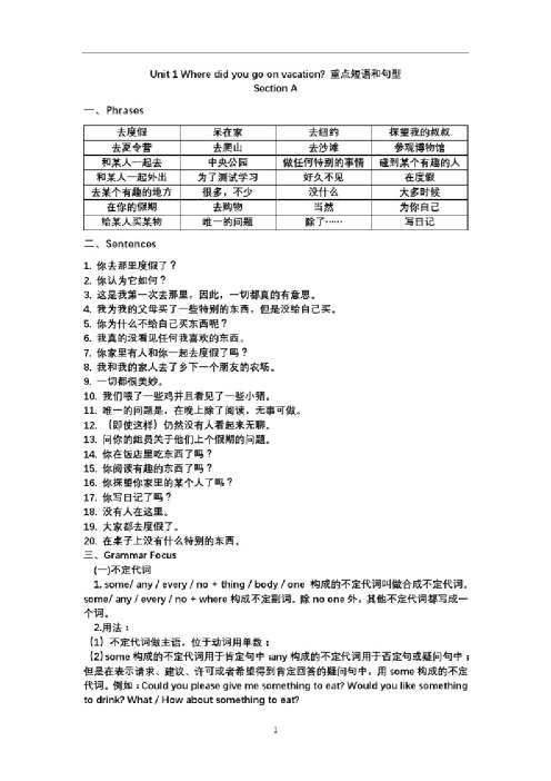 人教版八年级英语上册Unit1SectionA重点单词短语总结