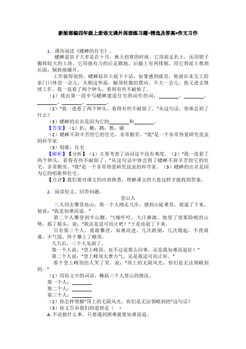 新版部编四年级上册语文课外阅读练习题-精选及答案+作文习作