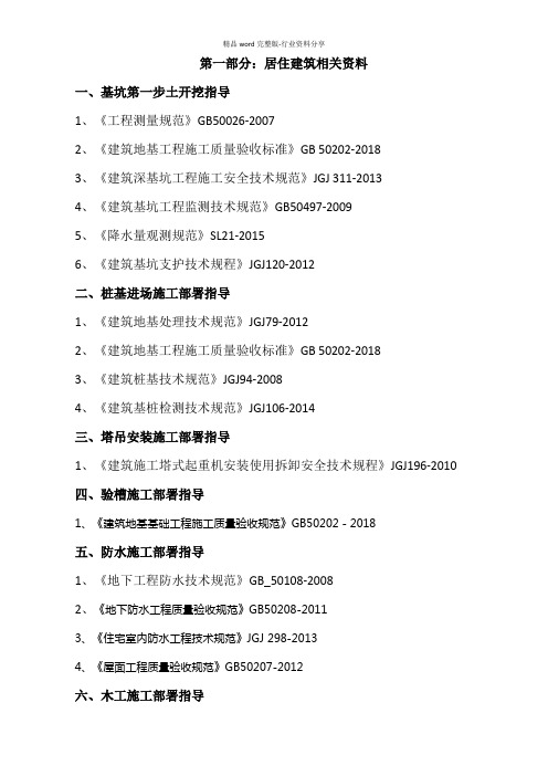 2019年建筑工程常用最新规范、图集整理汇总