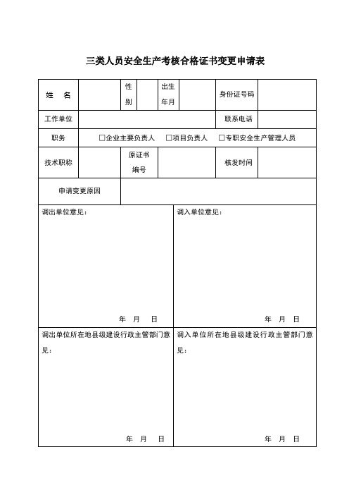 三类人员变更申请表