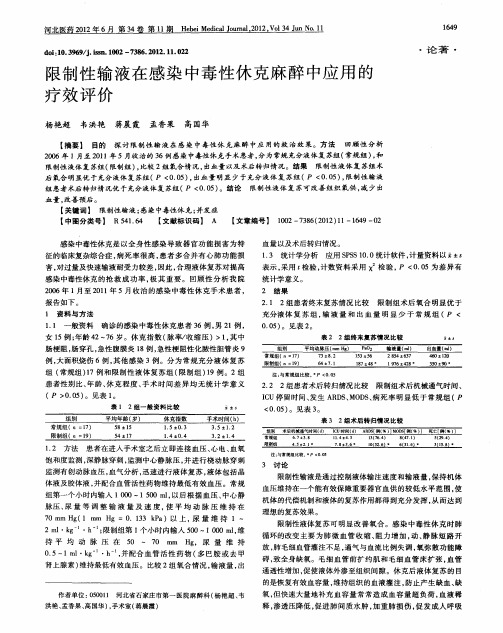 限制性输液在感染中毒性休克麻醉中应用的疗效评价