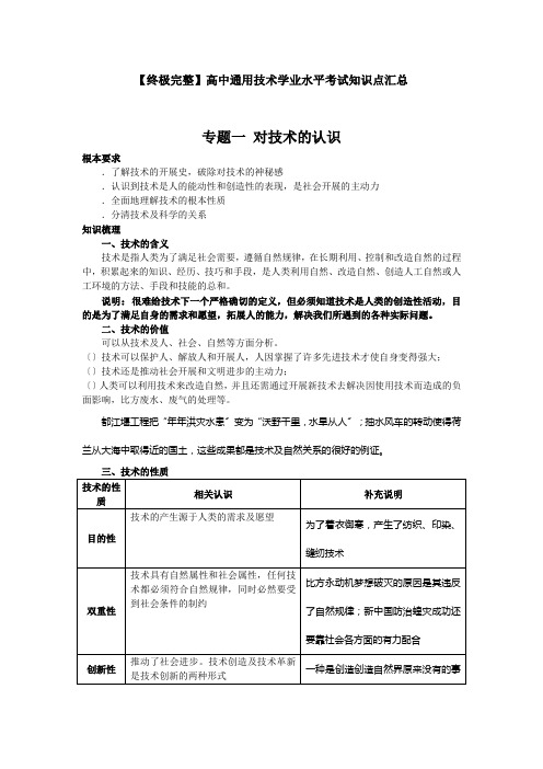 终极完整高中通用技术学业水平考试知识点汇总