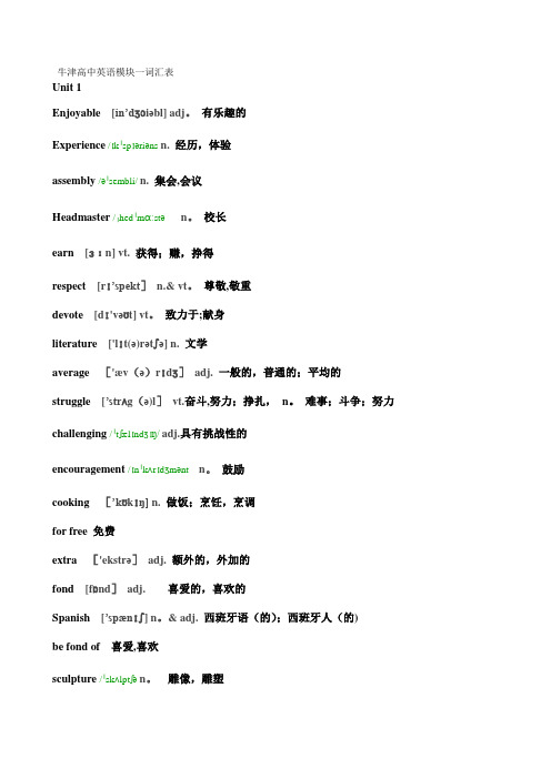 牛津版高中英语模块一词汇表(带音标)