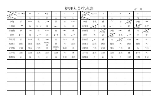 护理人员排班表