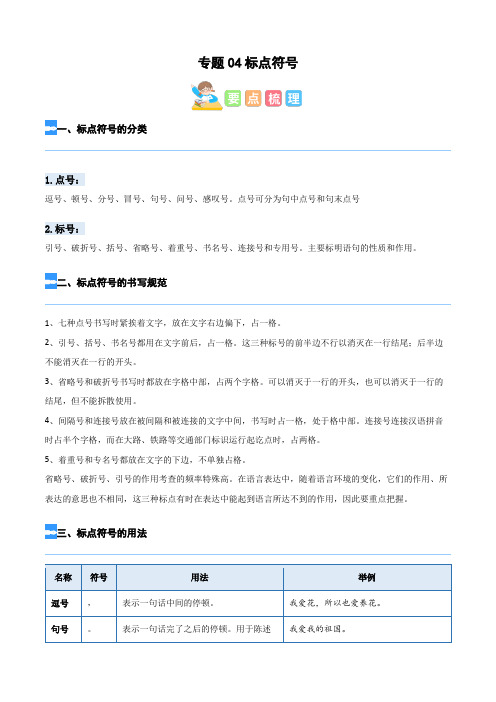 【暑假衔接】知识点专题04 标点符号(讲义+试题)四升五年级语文(含答案)
