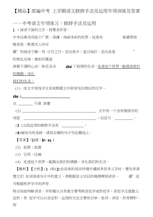 部编中考上学期语文修辞手法及运用专项训练及答案