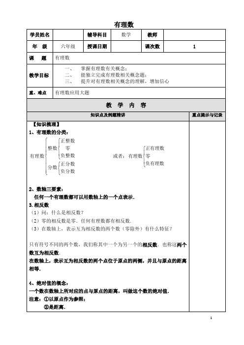 (完整)1上海沪教版六年级下册数学有理数