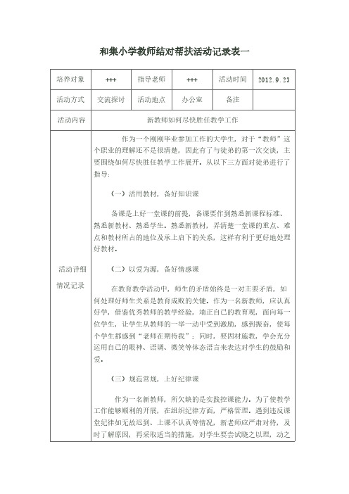 【免费下载】师徒结对活动记录表一