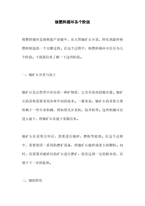 核燃料循环各个阶段