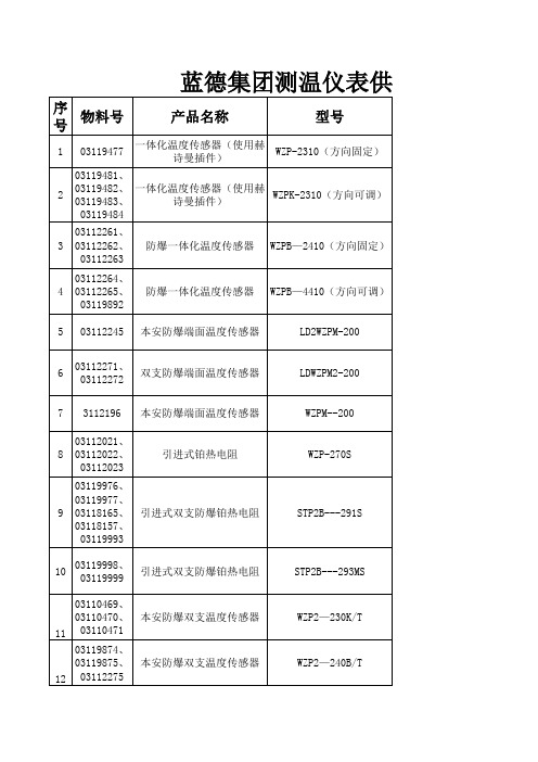 蓝德集团测温仪表供货清单