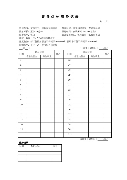 紫外灯使用登记表