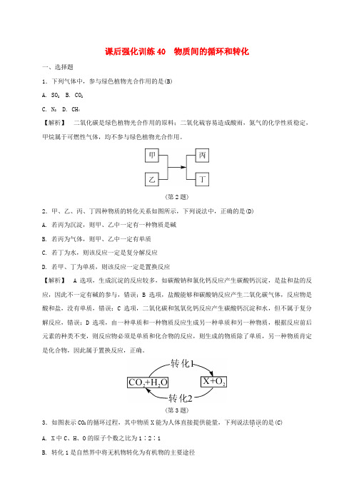 中考科学课后强化训练40物质间的循环和转化含解析