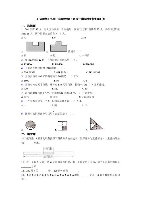 【压轴卷】小学三年级数学上期末一模试卷(带答案)(3)