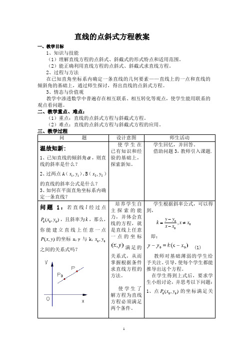 高中数学必修二《直线的点斜式方程》优秀教学设计