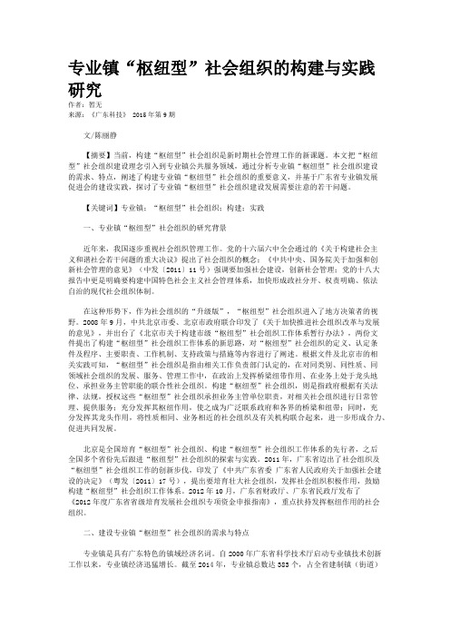 专业镇“枢纽型”社会组织的构建与实践研究