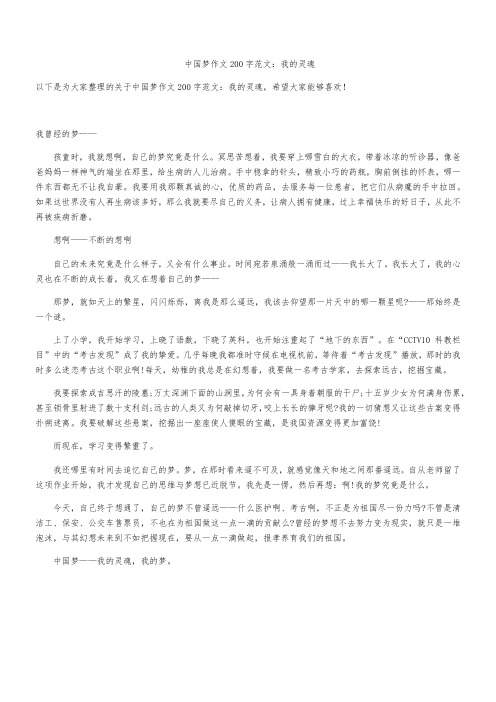 中国梦作文200字范文：我的灵魂