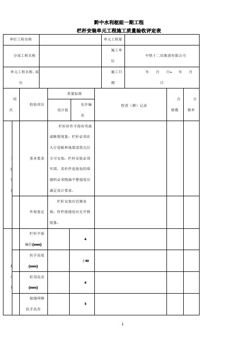 栏杆安装单元工程施工质量验收评定表(混凝土栏杆安装)