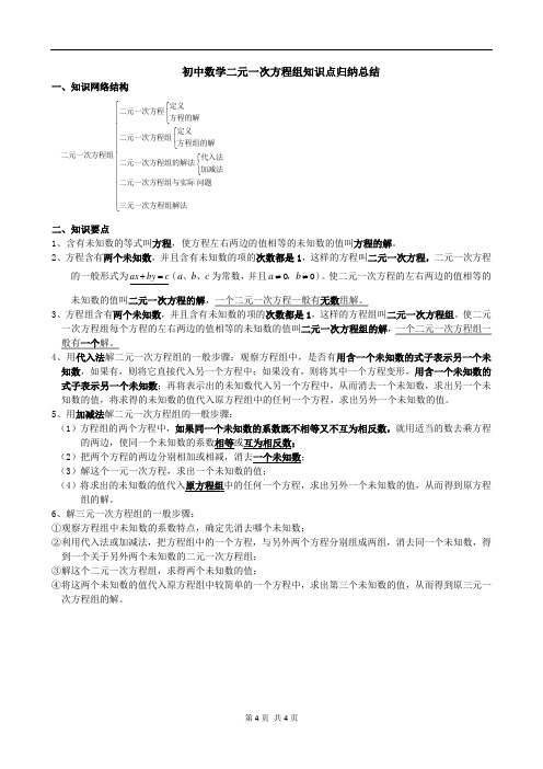 初中数学二元一次方程知识点归纳总结