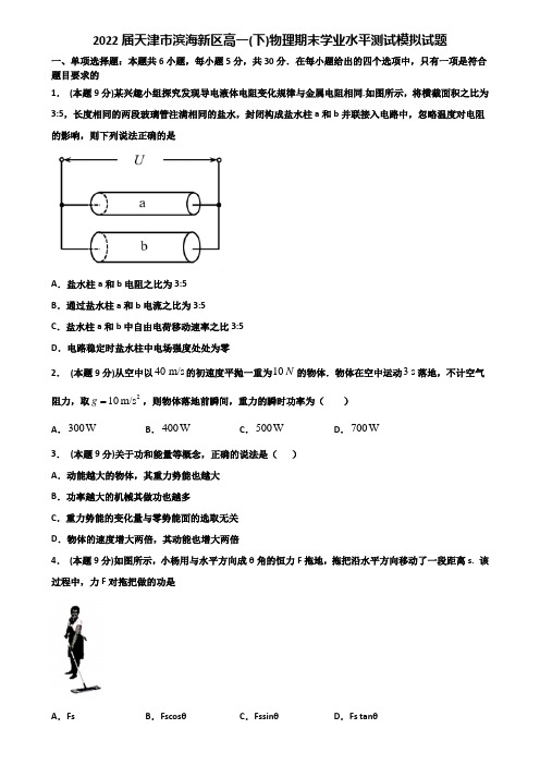 2022届天津市滨海新区高一(下)物理期末学业水平测试模拟试题含解析