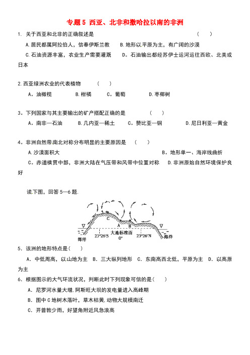 高中地理区域地理专题05西亚、北非和撒哈拉以南的非洲(练)(提升版,无答案)新人教版必修3