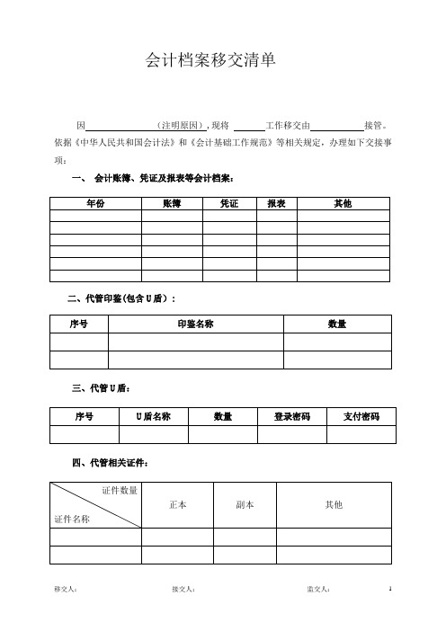 会计资料移交清单【范本模板】