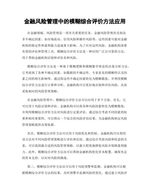 金融风险管理中的模糊综合评价方法应用