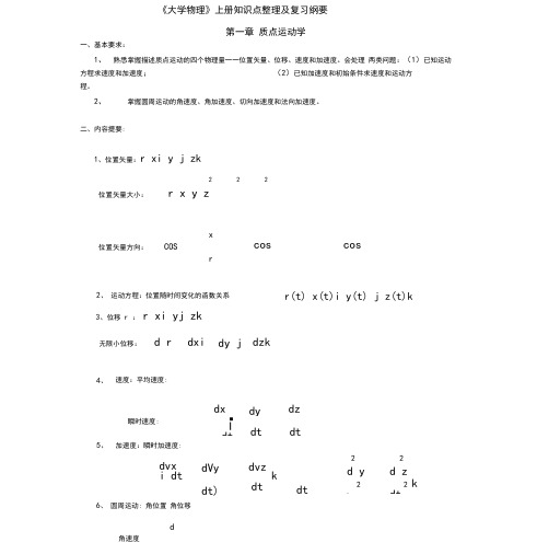 大学物理上册知识点总结整理及复习纲要