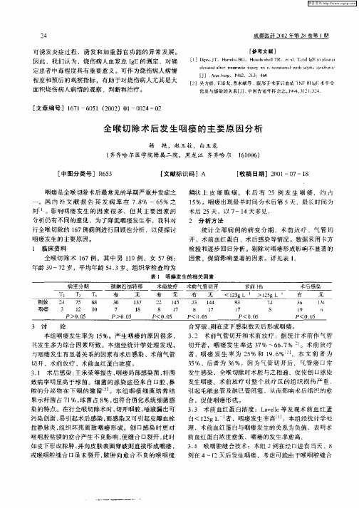 全喉切除术后发生咽瘘的主要原因分析