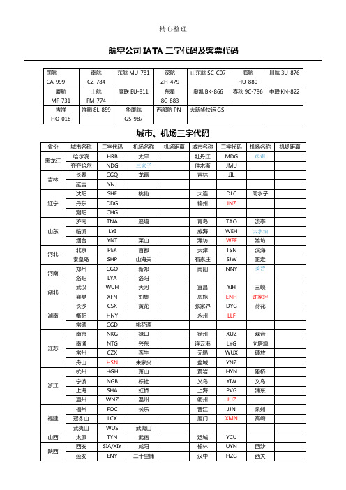 航空公司三字代码