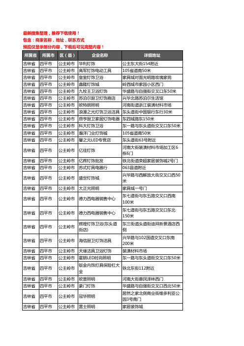 新版吉林省四平市公主岭市灯饰企业公司商家户名录单联系方式地址大全51家