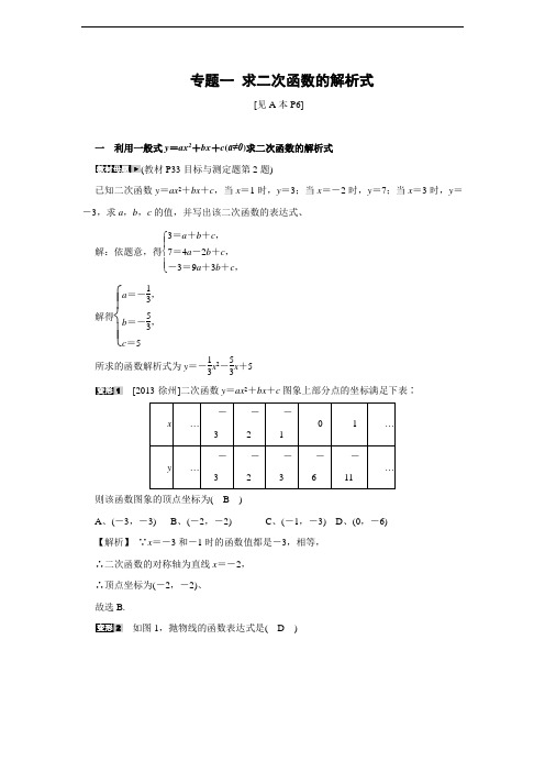 浙教版九年级数学上册 第一章 二次函数专题复习一(含答案)