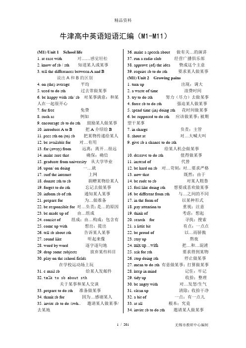 译林牛津版高中英语词组总汇(中英互译版).doc