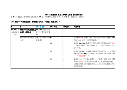 2019二级建造师机电工程管理与实务新旧教材对比