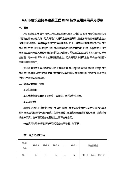 AA市建筑业协会建设工程BIM技术应用成果评分标准