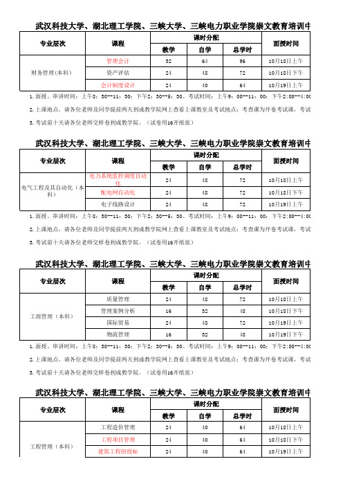 宜昌崇文教育成人高考三峡大学专升本2014秋季课表