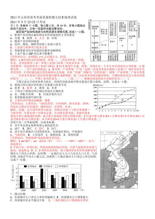 山西省高考考前质量检测文科综合地理试题