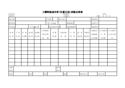 土颗粒组成分析(比重计法)试验记录表