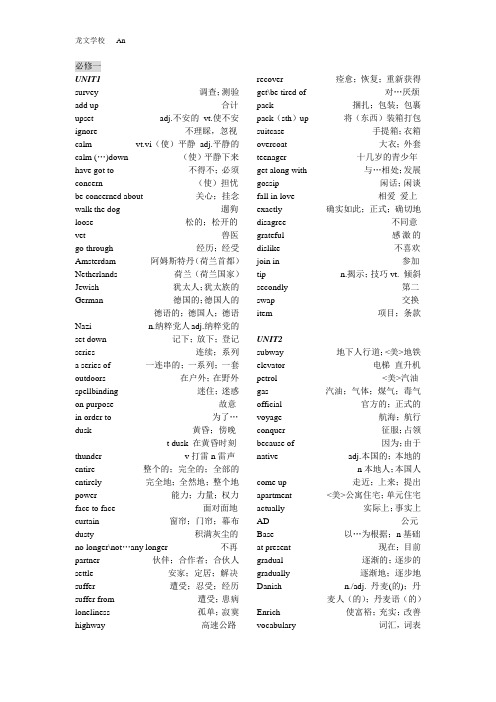 人教版高一英语必修1-4单词表