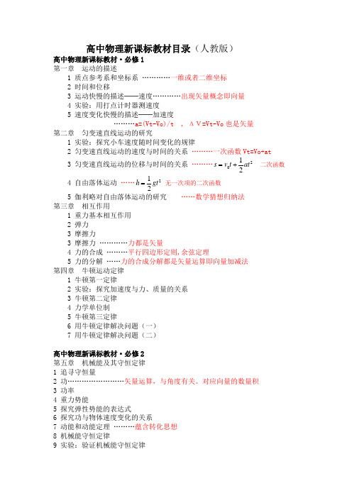 高中物理新课标教材目录对应数学知识