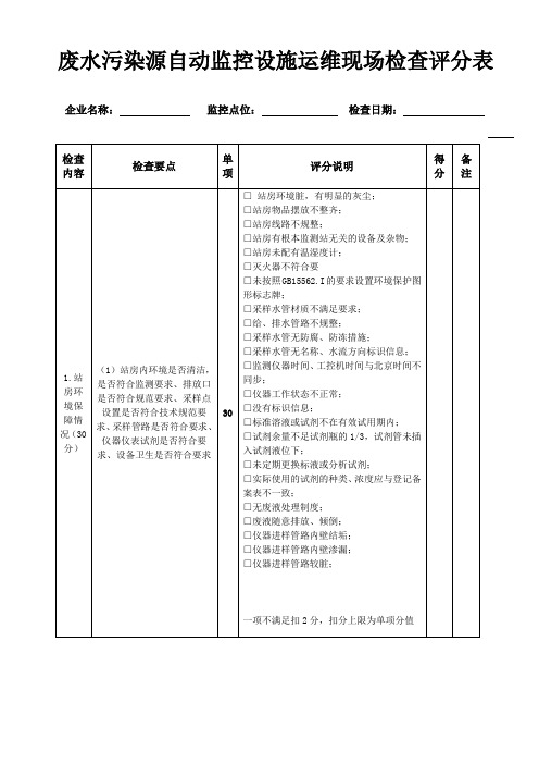 废水污染源自动监控设施运维现场检查评分表new