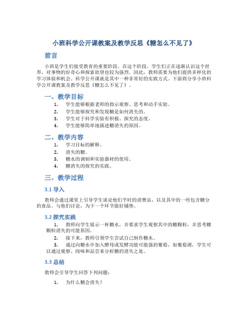 小班科学公开课教案及教学反思《糖怎么不见了》