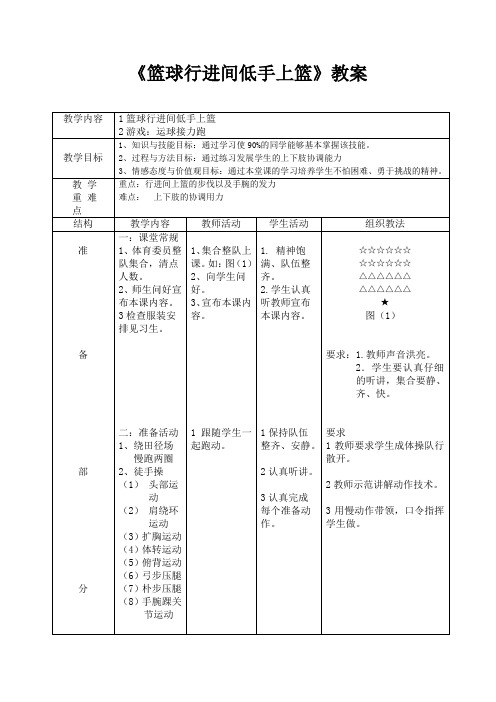 篮球行进间低手上篮教案