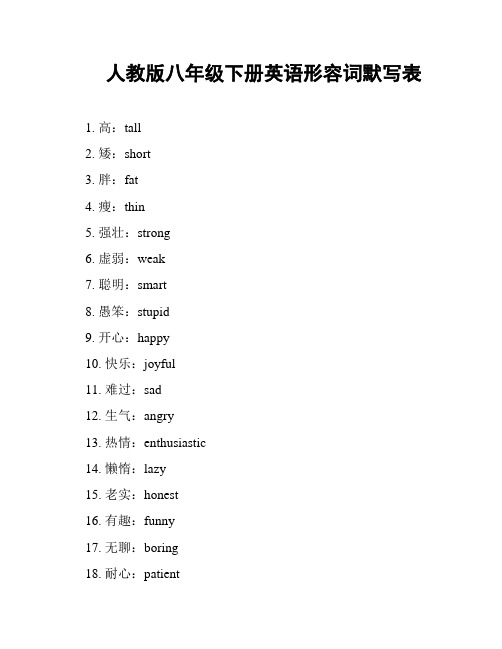 人教版八年级下册英语形容词默写表