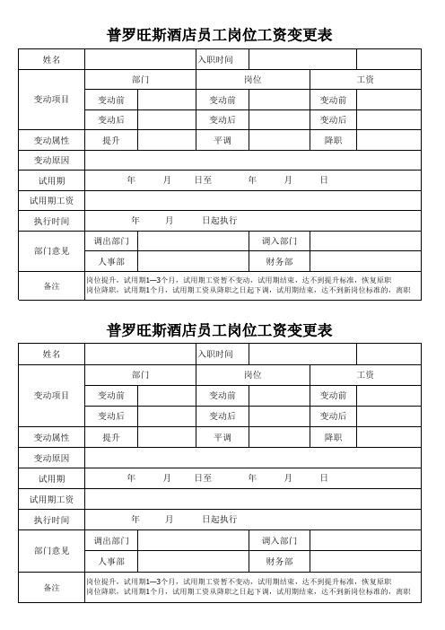 员工岗位工资变更表