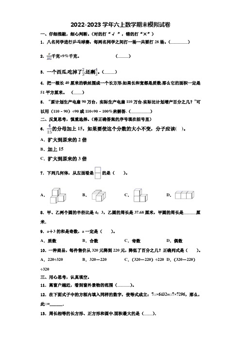 2022年云南省昭通市鲁甸县数学六年级第一学期期末监测试题含解析