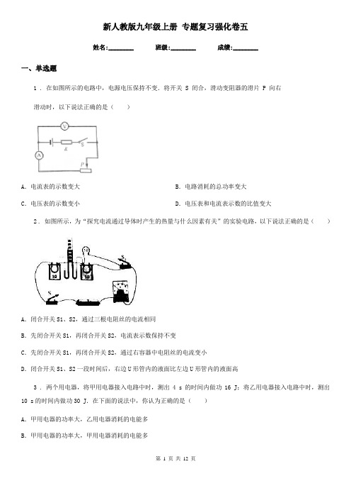 新人教版九年级物理上册 专题复习强化卷五