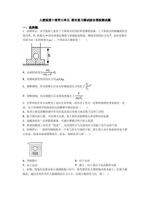 人教版第十章浮力单元 期末复习测试综合卷检测试题